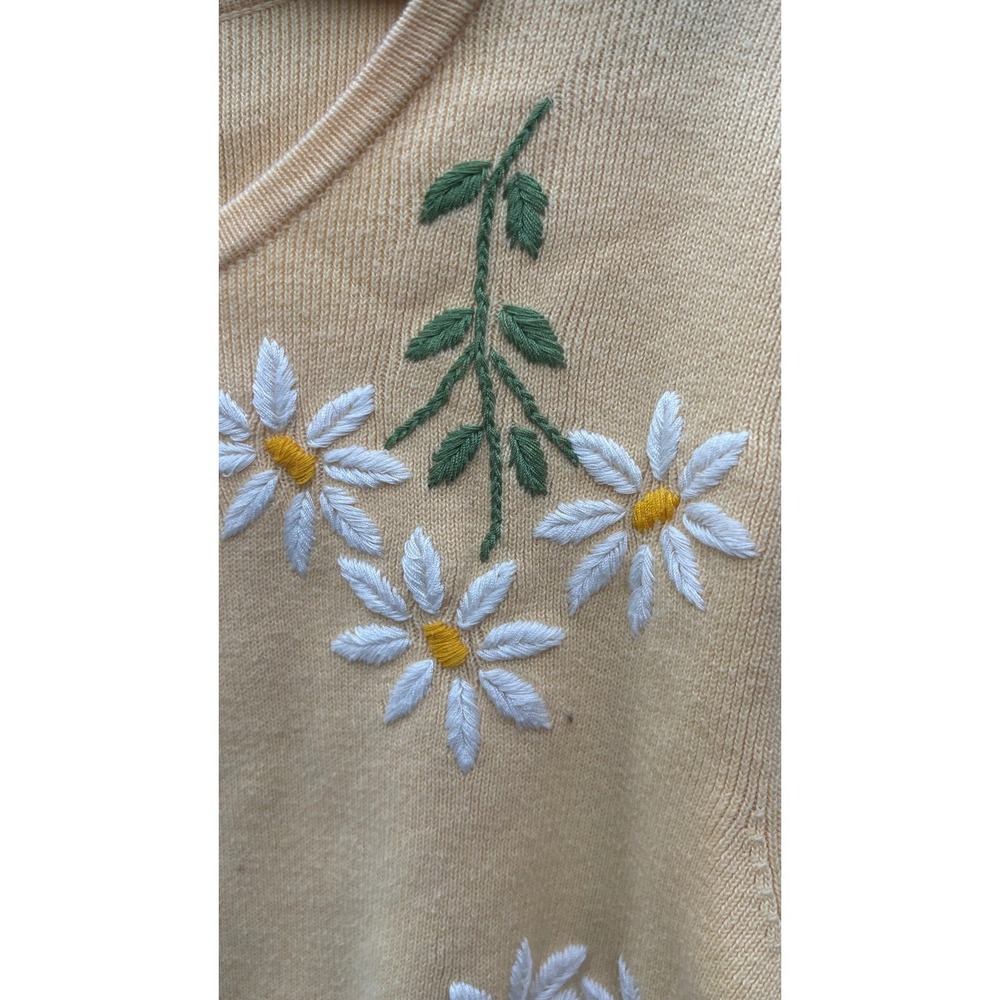 Talbots Yellow Cotton Daisy Embroidered Button Front Cardigan Sweater Womens M - Picture 3 of 6